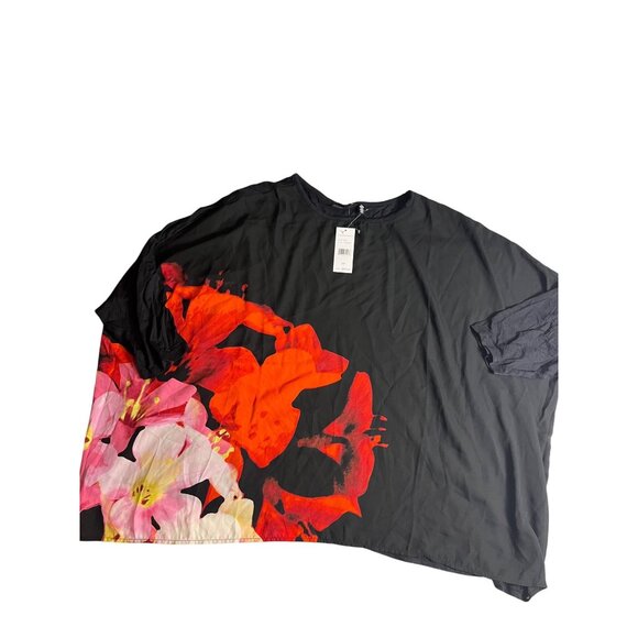 NWT- Rafaella 3X Black Floral Print Semi-Sheer Top Stretch Fabric blouse - Picture 2 of 12